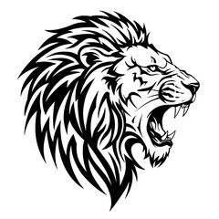 Obraz premium Majestic Roaring Lion Head Tribal Tattoo Design Ink Art