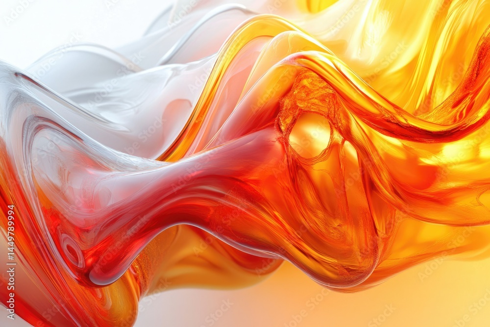 Poster Abstract swirling liquid forms in shades of orange, red, and white, creating a dynamic and vibrant composition.