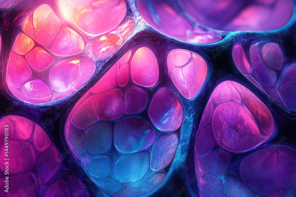 Aufkleber abstract image depicting a vibrant, bioluminescent, interconnected network of cells or organic struc
