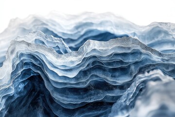 Obraz premium Layered ice formations resembling abstract, undulating waves of glacial blue hues.