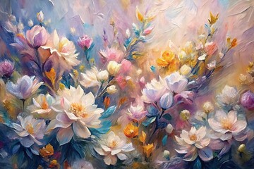 Vibrant floral arrangement filled with colorful blossoms in soft focus during bright daylight