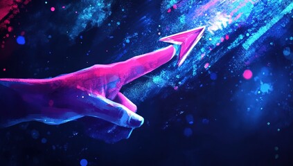 Hand Pointing Glowing Arrow Futuristic Digital Art