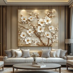 Elegant floral 3D wall art in living room