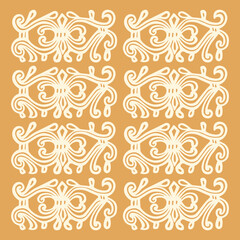 Seamless decorative vintage pattern with elegant cream-colored motifs on a warm brown background.