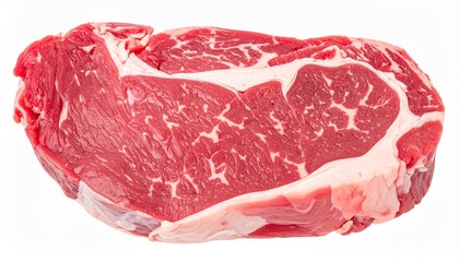 Fresh Raw Beef Sirloin Cut with Marbling and Fat Layers on Isolated White Background