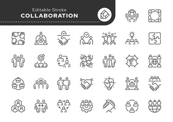 Collaboration line icon set. Partnership, partners, handshake, teamwork, team, . Outline icon in linear style. Vector collection.	