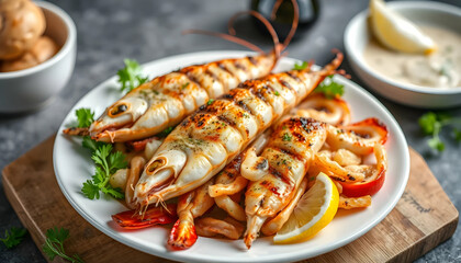 Grilled Seafood Platter With Vegetables