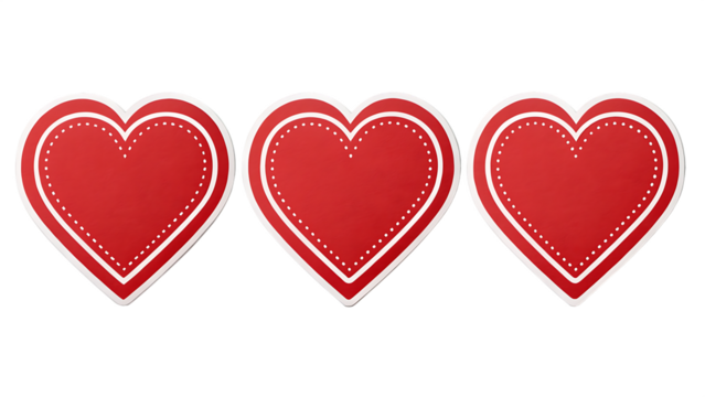 red color heart shape sticker set isolated on white background PNG