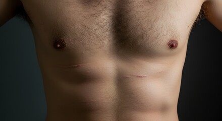 Naklejka premium Man's torso with defined abs and chest muscles showcasing fitness and body positivity concept art
