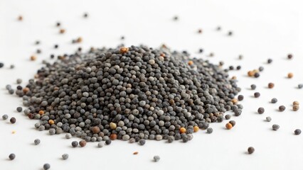Black Seeds Pile on White Background