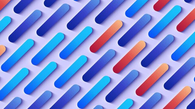 Abstract background in flat style with animation of rounded rectangles, circles and lines on colorful backdrop. Animation of seamless loop.	