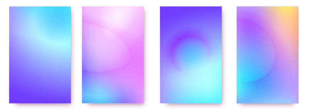 Y2k aura gradient backgrounds set of vibrant colors. Smooth blurred blends with dreamy neon holographic effect. Trendy iridescent pastel palette, retro 90s vaporwave aesthetic backdrops collection.