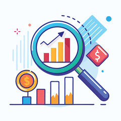 magnifying-glass-highlights-business-growth-chart vector image on white background