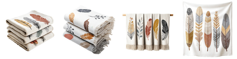 Cozy boho-style feather patterned textile decor