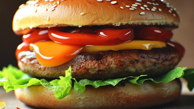 Delicious and mouth-watering hamburger showcasing fresh ingredients and tempting flavors, perfect for food lovers