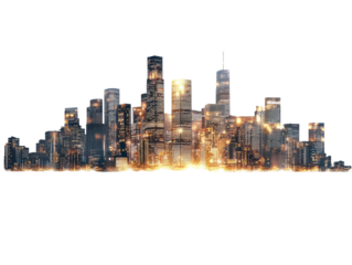 Isolated Cityscape with Gold Lights