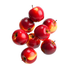 A cluster of red apples, glistening and vibrant against a black background.