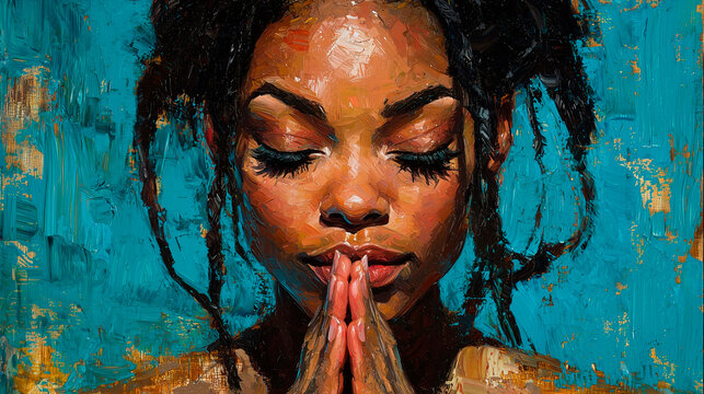 Pintura de Mujer negra rezando