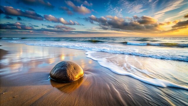 solitary rock on quiet shoreline
