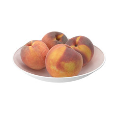 Peaches on a plate isolated transparent background 3d rendering