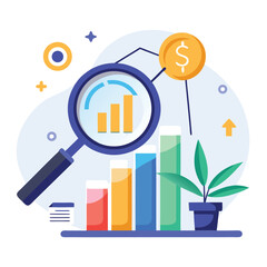 magnifying-glass-highlights-business-growth-chart vector image on white background