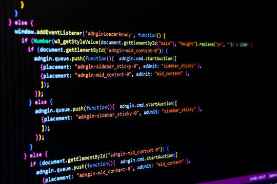 Software source code. Programming code. Programming code on computer screen. Developer working on program codes in office. Source code photo. Technology background