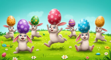 Obraz premium Easter Bunny Race: Hilarious Egg-Balancing Hop