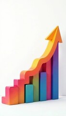 White background with upward growth arrow and progress chart , development, profit
