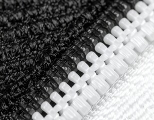 Obraz premium Closeup Of Black And White Striped Fabric With Zipper