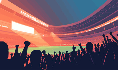 Naklejka premium Vibrant Sports Stadium with Cheering Fans Under Stadium Lights Vector Background