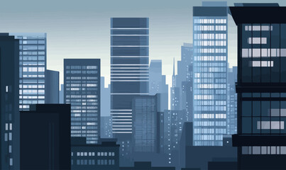 Obraz premium Contemporary Office Building Skyscraper with Glass Facades in Cityscape Vector Art