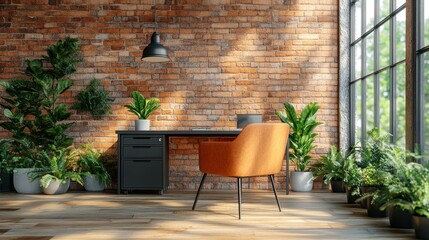 Modern, Industrial Workspace with Plants