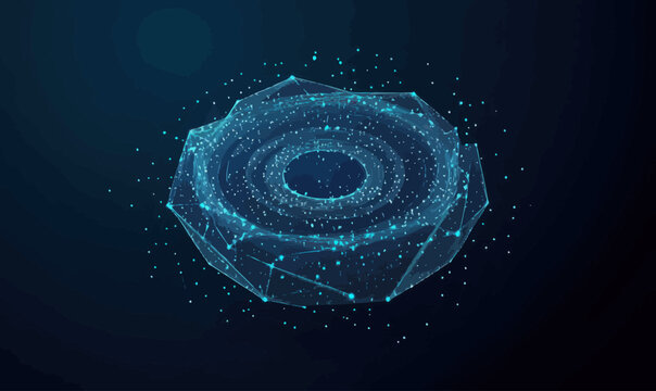 Futuristic AI Chatbot Wireframe in Low Poly Style with Rotating Digital Blades