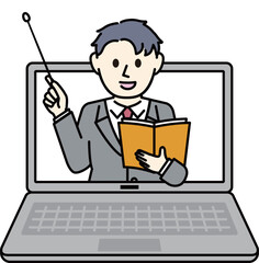 黒板で説明する男性のイラスト