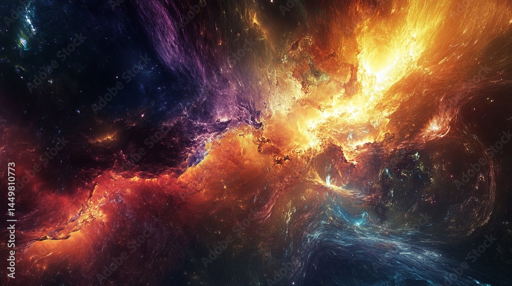 Wall mural abstract space nebula with fiery and colorful elements