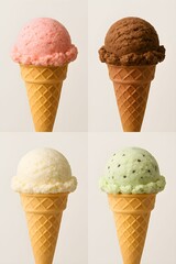 Collection of ice cream cone on white background. ideal for Themes related to summer, desserts, sweets, and frozen treats