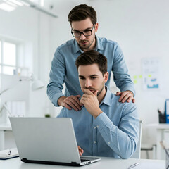 Two Men Discussing While Looking at Laptop