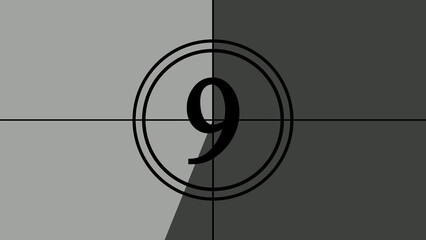 Film countdown illustration on retro looking number in old movie background.