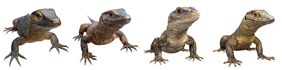 Obraz premium Four different species of lizard creatures in a natural environment