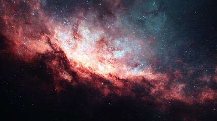 Fototapeta premium Cosmic wonder: A breathtaking view of a nebula's vibrant hues and swirling gases in the deep expanse of space.