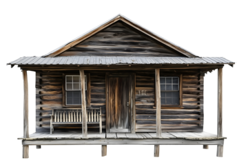 rustic wooden cabin with porch and tin roof isolated png transparent cutout