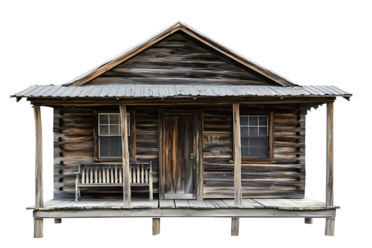 rustic wooden cabin with porch and tin roof isolated png transparent cutout