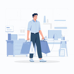 businessman carrying shopping bags illustration flat to the office design