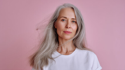 Elegant Older Woman with White Hair and Confidence a high-resolution, conceptual visual design ideal for use in digital media, stock content, or educational and marketing applications.
