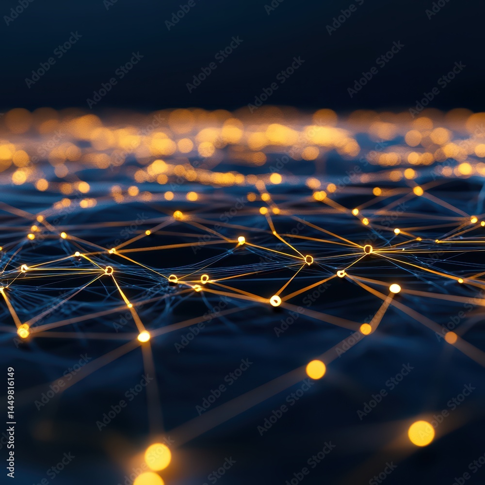 Poster abstract network of illuminated points and lines creating a sense of connectivity and technology in 