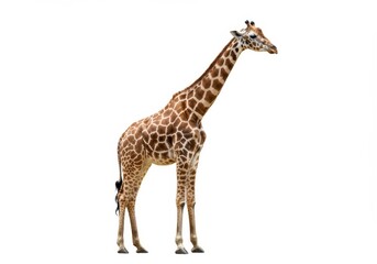 Obraz premium Isolated giraffe standing tall with its distinctive patterned coat against a bright white background