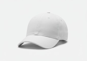 Fototapeta premium Simple studio shot of a plain white baseball cap on a white background with soft shadows