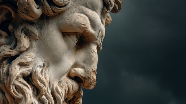 Majestic Zeus Close-Up of an Ancient Statue, God of the Sky and Weather in Greek Mythology