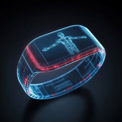 Futuristic Transparent Smartwatch Displaying Human Anatomy in Bold Neon Colors for Health Technology Concepts