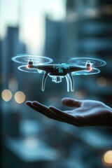 Obraz premium Futuristic Drone Technology: Augmented Reality Hologram in Urban Setting.